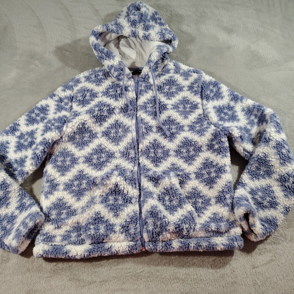 L.A. Hearts Fleece Jacket Ladies S Blue/White Hooded Outdoor Camping Hiking
